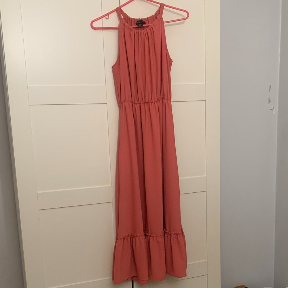 TAHARI Peach Strap Maxi Dress with Ruffle Bottom Size XS
